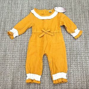 Golden Yellow Muslin Baby Jumpsuit